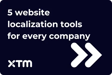 XTM logo and two white arrows on a dark blue background. The text says