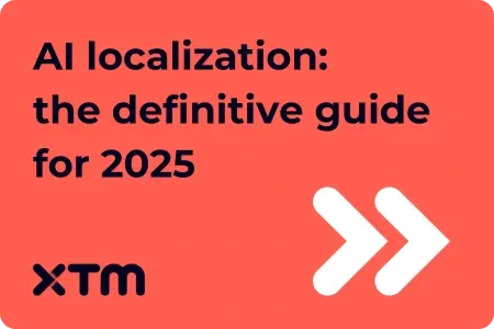 XTM logo and two white arrows on a red-orange background. The text says 