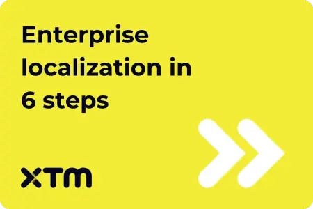 XTM logo and two white arrows on a yellow background. The text says 