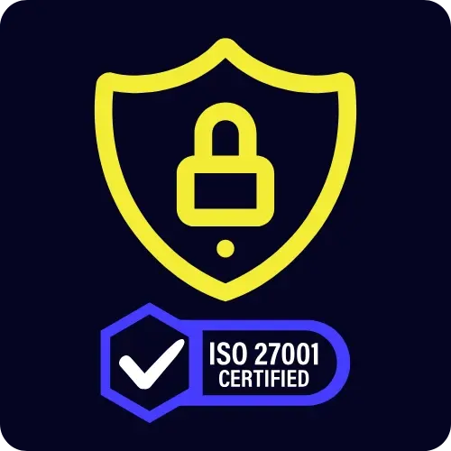 Security shield icon with padlock and ISO 27001 certified badge, representing XTM’s commitment to data protection and compliance