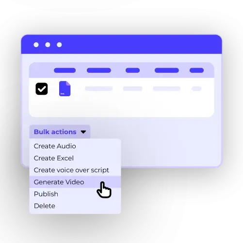 Bulk action dropdown for video creation in content editor