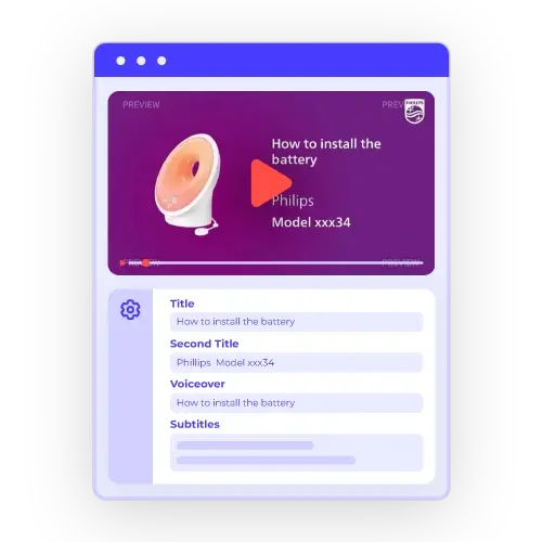 Preview screen showing generated instructional video with editable metadata fields